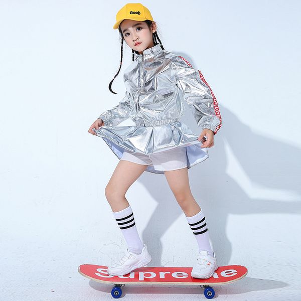 Kid's Hip-Hop Dance Costumes Boy Girl Girl Ярко-кожаный серебряный цвето