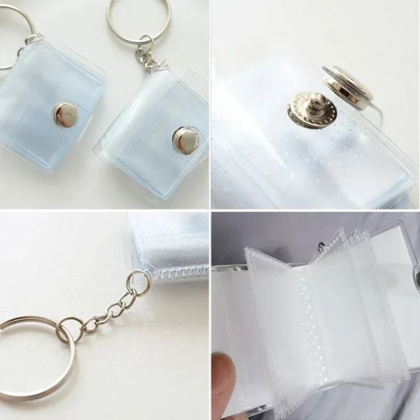 16 Taschen Mini Foto Album Fotokarte Halter 1/2 Zoll transparente KPOP -Karten Halter tragbare Fotokartenalbum Rucksack Keyring