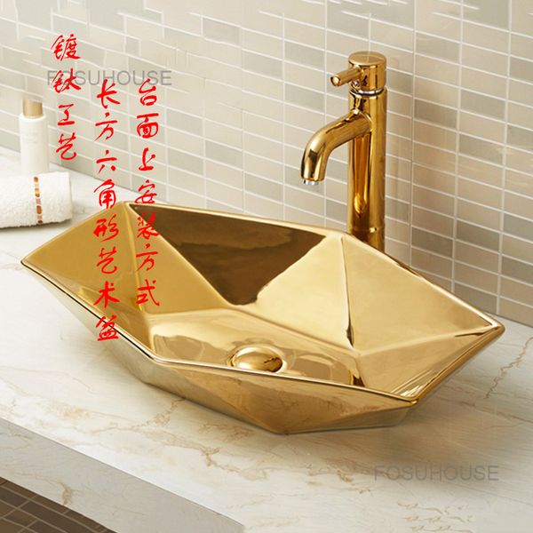 Avrupa Altın Banyo Washbasins Renkli Altın Banyo Lavabolar Otel Lüks Banyo Yıkama Lavaboları Vanity Mutfak El Yıkama Havzası