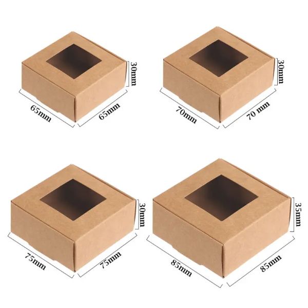 10pcs Kraft Paper Box Braun/Schwarz/Weiß -Pappe handgefertigtes transparentes PVC -Fensterboxen basteln Papierhochzeiten Süßigkeiten Box