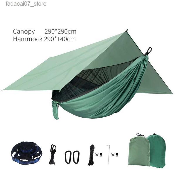 Hammocks Portable Nylon Camping Hammock com rede de mosquito e 290 * 290cm de pano impermeável à prova d'água e à prova d'água usado para sono ao ar livre