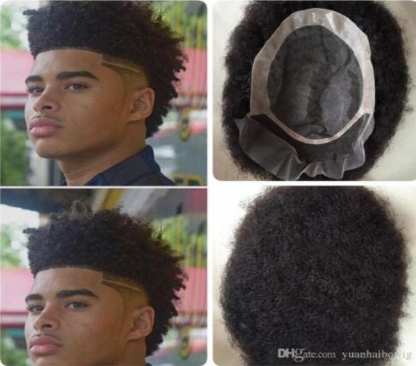 Afro Toupee schwarze chinesische jungfräuliche remy menschliche haarersäsche mens haarstücke spitzen vordermono mit npu toupee für schwarze Men1005899