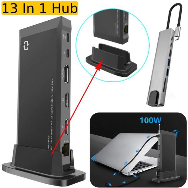 Hubs 13 em 1 Hub vertical tipo C USB 3 0 Portátil USB tipo C Docking Station Station Saída de áudio hdmicompatível para telefone laptop