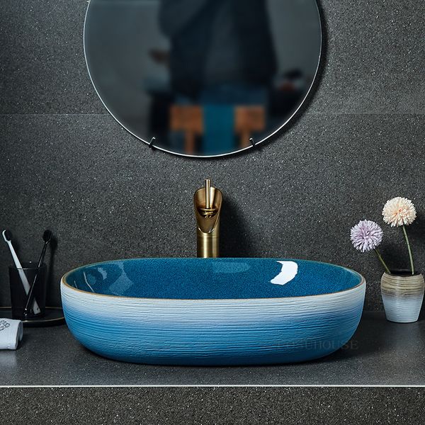Lavandini da bagno in ceramica infissi da bagno creativi blu sopra il bacino bacino moderno lava lavato di lavaggio semplice lavello cucina semplice