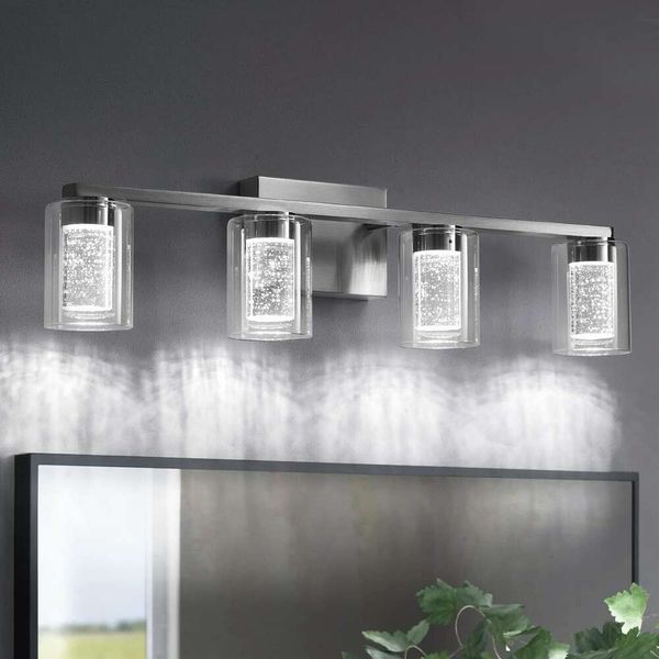 Moderna luce vanità da bagno a 6 luci a 6 luci con vetro a bolle di cristallo, LED dimmerabile, 3 opzioni di colore, applique per il bagno