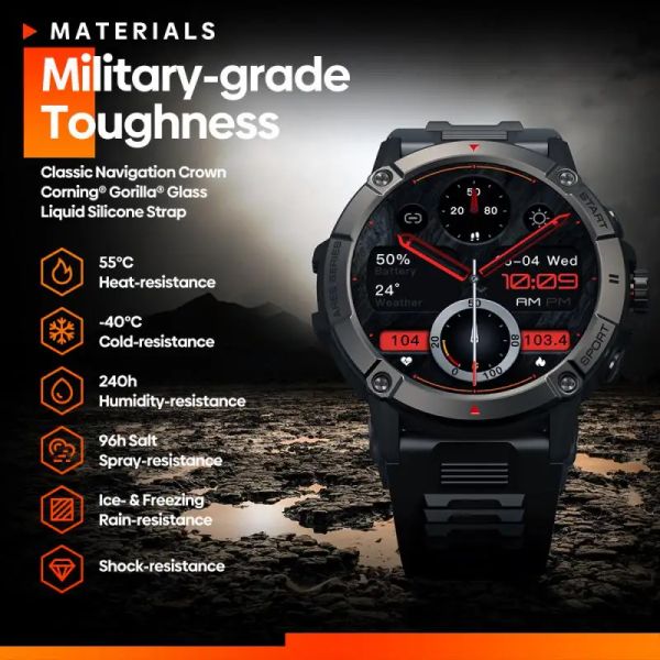 Смотрит Zeblaze Ares 3 Smart Watch Srucged Voice Calling HD AMOLED DISIME 5.1 Отслеживание активности здоровья 100+ спортивных режимов