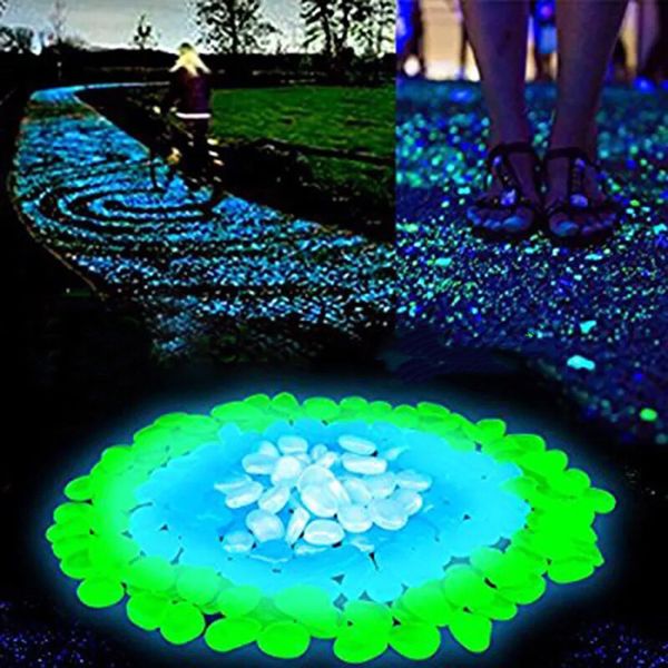 200pcs Glühen im Dunklen Gartenkiesel Glow Stones Felsen für Gehwege Gartenpfad Patio Lawn Yard Decor Luminous Stones
