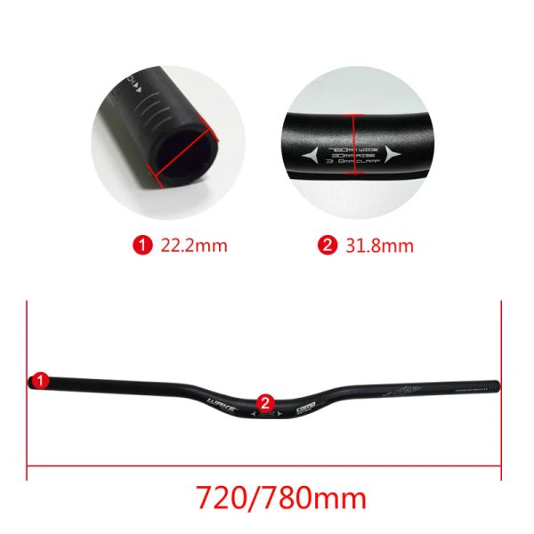 MTB Bicycle Handlecar Alluminio in lega per mountain mountain mountain Hand Handle Bar 720/780mm*31,8 mm Fterile di sterzo leggero per bici