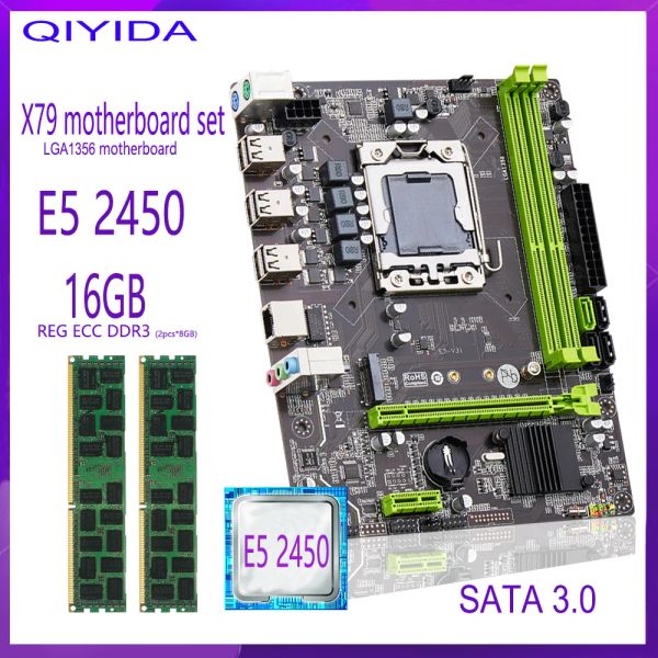 Материнские платы Qiyida X79 Материнская плата с LGA1356 E5 2450 CPU 2PCS x 8G = 16GB 1600 МГц 12800R DDR3 Память