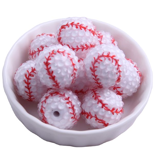 Kwoi vita 100pcs 20mm lose runde weiße Baseballharz -Strasskugelperlen für Bubblegum Halskette Schmuck