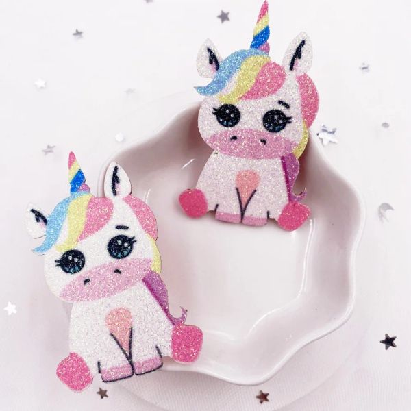 8pcs Filz Stoff Regenbogen Glitzer coole Einhorn Applique Hochzeit DIY NEWING PLECKEHAHRE HAIR