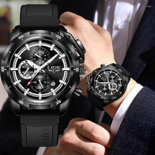 Relógios de pulso Lige Men assistem top Sports Sports Quartz Mens Watches Full Steel à prova d'água Cronógrafo Relogio Relogio Masculino