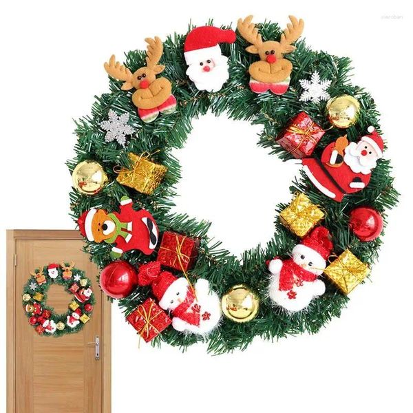 Flores decorativas corajas de neve grinaldas para porta da frente Papai Noel Garland de Natal de 40 cm de grinaldora da parede de parede de desenho animado cabide