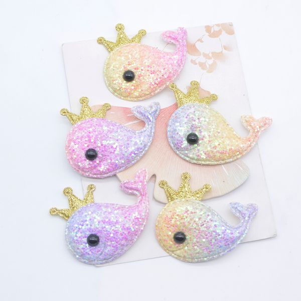 10pcs 50*40mm yastıklı parıltı deri kawaii balina aplike DIY kıyafetleri şapka şapkası saç klipsleri yay dekor yamaları aksesuarlar