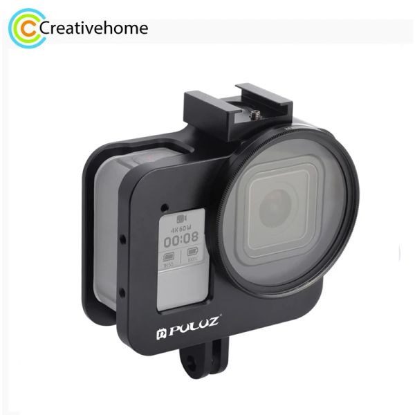 Kameras Puluz Obudowa Stop Aluminium cnc klatka ochronna z 52mm Soczewka UV DLA GoPro Hero8 CZARNY