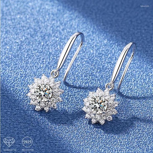 Dangle Ohrringe 925 Sterling Silber 0,5 Karat 2 Moissanit Sonnenblumen Sunny Mode Elegante weibliche Valentinstagsgeschenk für Mutter