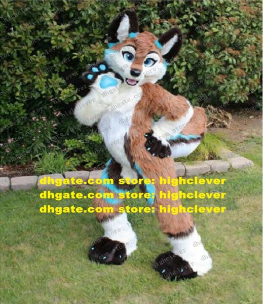 Brown long Fur Furry Fox Husky Dog Wolf Fursuit Mascote Costume de desenho animado para adultos Cut The Ribbon Sports Events ZZ75775723122