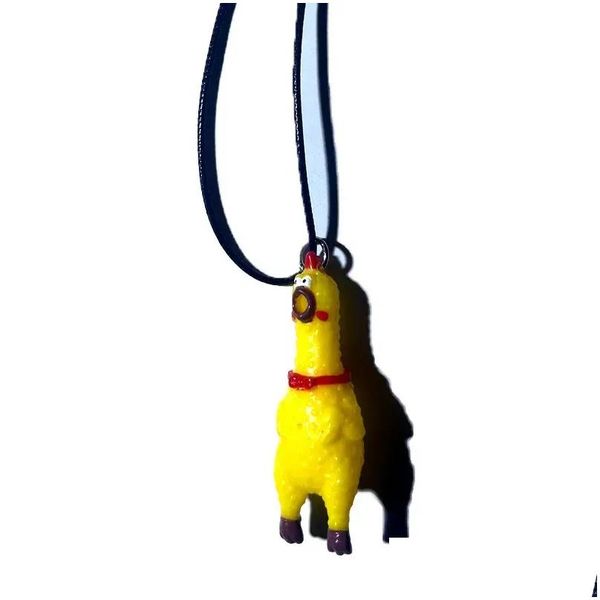Anhänger Halsketten 2023 einzigartige niedliche Gummi-Hühnchen-Halskette gelbe Mini Hip-Hop Tier Neuheit Gag Witz Witzer Mädchen Drop Lieferung Juwel Dhho2