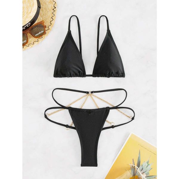 2024 Novo estilo Sling Split Womens Swimsuith Chain Sexy Two Piece Bikini Set