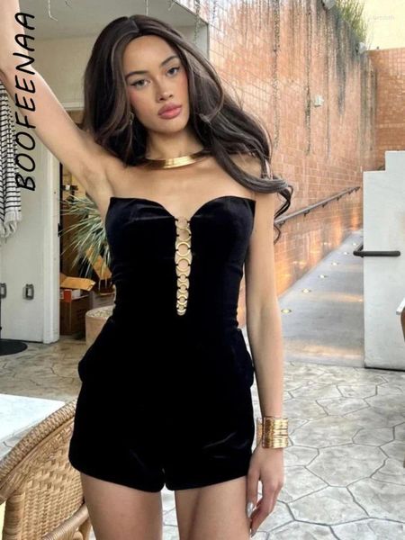 SUSuit da donna Boofeenaa 2 pezzi Set di velluto Busiter Tube Top e Shorts Outfit Sexy Black Woman Day Night Club Wear Abbaccing