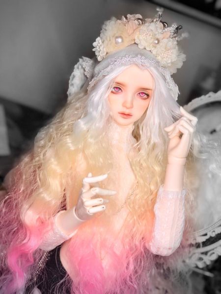 Wig bambola BJD Adatto per 1/3 1/4 1/6 taglia BJD Wig Rainbow Rainbow Small Volume Gradient Color Bambole Accessori