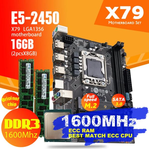 Motherboards Atermiter X79 1356 Motherboard -Set mit Xeon LGA 1356 E5 2450 C2 CPU 2PCS x 8 GB = 16 GB 1600MHz DDR3 ECC REG -Speicher RAM PC3 12800