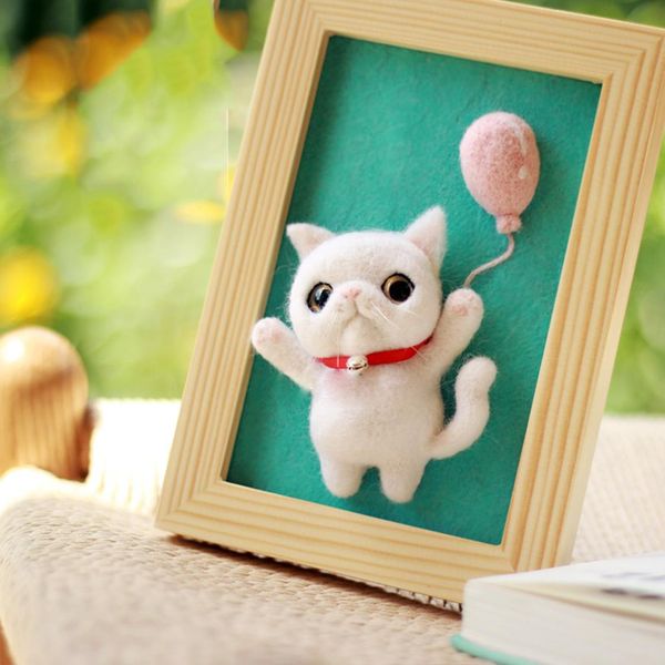 Unvollendete niedliche siamesische Tabby -Zivilkatzen Kitty Wool Doll Filling Kits mit Rahmen handgefertigte Nadeln Filzpaket DIY Geschenk für Kind