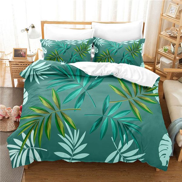 Quilt Toupet Capa de cama de roupas de cama de travesseiros verde Planta verde 3d Queen King Size Cama de casal de casal