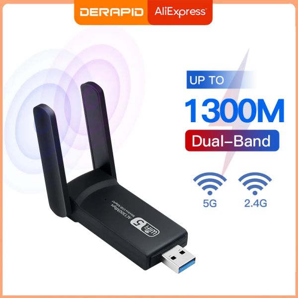 Карточные беспроводные USB 1200 Мбит/с Wi -Fi Adapter Dual -полоса 2,4 г/5 ГГц USB 3.0 Wi -Fi LAN Dongle 802.11ac с антенной для рабочего стола для ноутбука