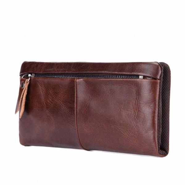 SALE CALDO Portafoglio maschile in pelle genuina Maglie Clutch Walet Fi Brand Lg Man Pulses Cow Leather Card Pocket Borse Pocket 67yq#