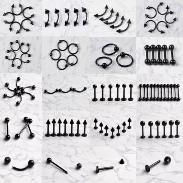 10 PCSLOT Black Aço inoxidável Yebrow Nariz Ring Tagus Brincos Helix Cartilagem Lip Labret Stud Piercings Jóias corporais 240407