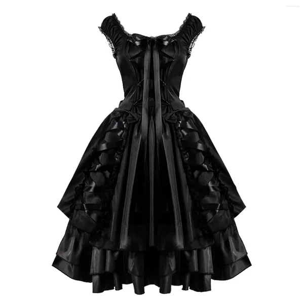 Повседневные платья Женщины винтажные стройные повязки готические платья Lolita Классическая черная слоя