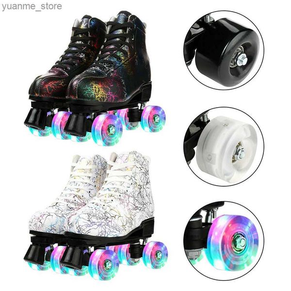 Inline Roller Skates PU Leder Roller Skates Schuhe Erwachsene Professionelle Eisbahn Doppelreihe Flashing Quad Skate 4 Räder gleiten Inline Skating Sneaker Y240410