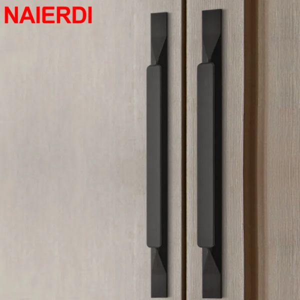 Naierdi Gold Solid Aluminum сплав кухонный шкаф натягивает черный шкаф в американском стиле, ручки ящика ручки мебели
