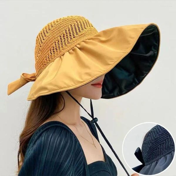 Cappelli larghi cappelli tappo da donna estate cappello da cappello alla moda UV protezione morbida a maglia da sole a maglia pieghevole da sole pieghevole.