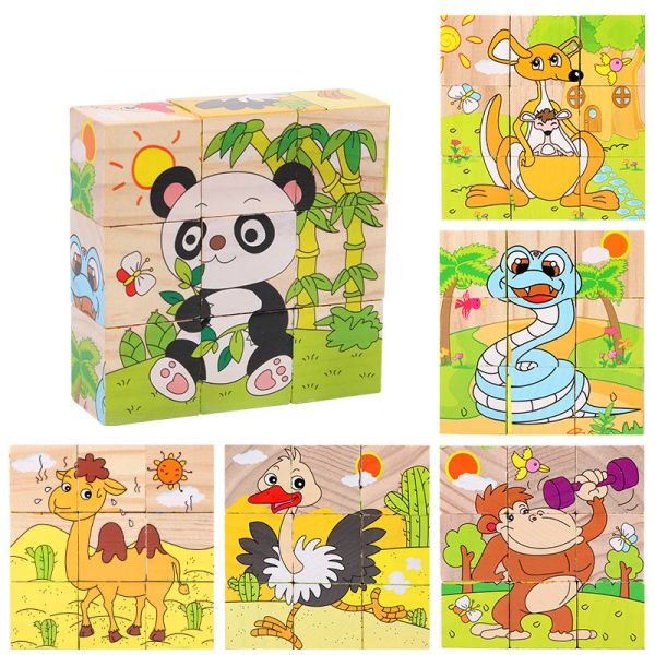 Giocattoli a blocchi di legno per bambini Giochi di puzzle traffico di frutta animale con cognizione dei giocattoli educativi per bambini BAMBINI CUBE 3D SATURA