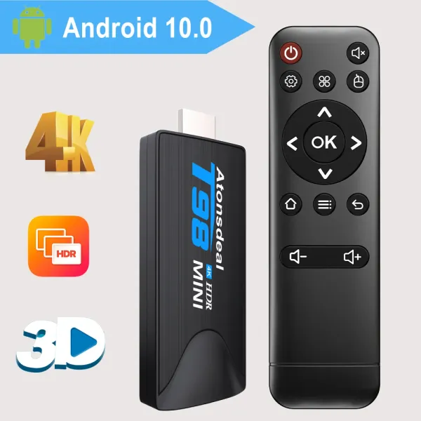 Kutu AtonsDeal Mini TV Stick Android 10.0 Quadcore Destek 4K HDR10+ H.265 Medya Oyuncu WiFi 3D Akıllı TV Kutusu Android TV Alıcı