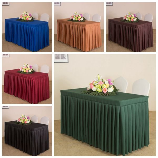 Tampa de pano de mesa de mesa de mesa de casamento inteiro retângulo de casamento com saia swag ruffle estilo hotel hotel reunião de banquete decoração