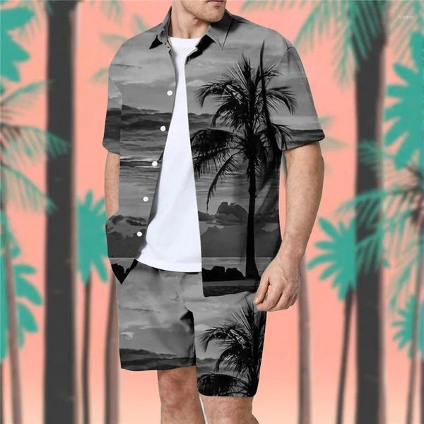 Tute da uomo da uomo Summer Hawaiian Blossom Shirt Beach Set 3D Palm albero Shorts per festività 2 pezzi Abita