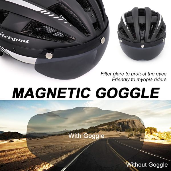 Capacete de ciclismo MTB Victgoal para homens Capacetes de bicicleta respirável LED LED Light Sun Visor Goggles Road Mountain Bike Helmet