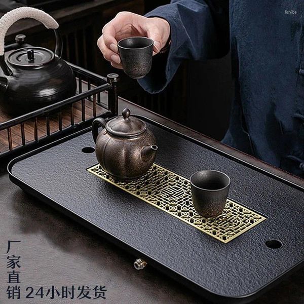 Tee Tabletts Rechteckige Steinzeremonie Tablett schwarzes chinesisches Wohnzimmer für dekorative Vintage Plateau Noir Services OB50CP