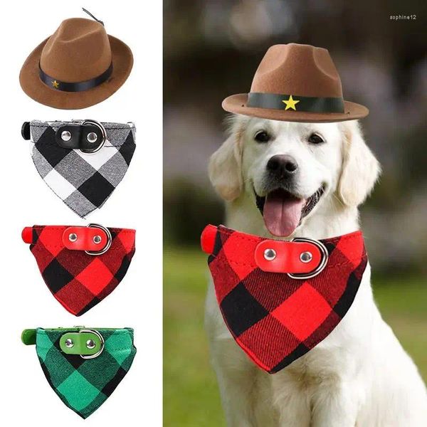 Vestuário para cães gatos de cowboy chapéu de cachecol triangular Triângulo de natal de resfriamento de resfriamento para produtos para produtos para produtos