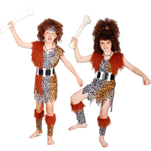 Umorden Kinder Kinder Historische Steinzeit Caveboy Cavegirl Kostüm Cave Man Primitive Cosplay für Jungen Mädchen Halloween Kostüme