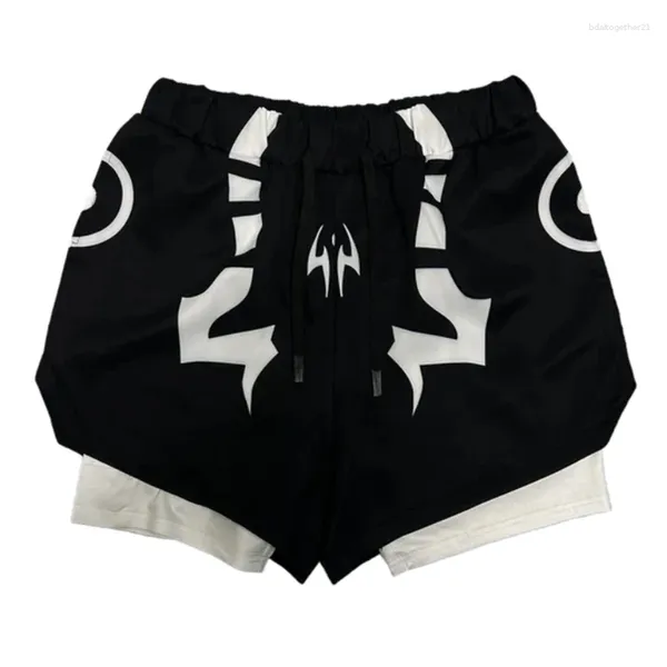 Mens Shorts Anime 2 em 1 Running for Men Athletic Quick Dry Gym Fitness Fitness com Liner de compressão Casual de verão