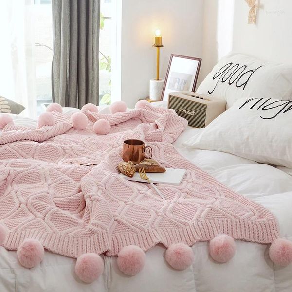 Cobertores Luxo europeu Chenille Fur Ball Clanta de malha da cama Folicia de cauda de sofá decorativo com pompons