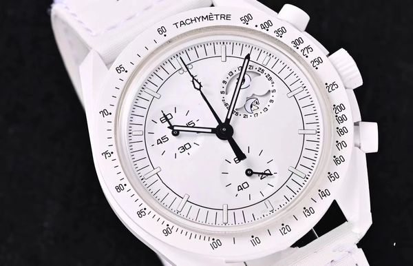 Men's Sport Moon Cerâmica Relógio branco Bio Mercury Planeta RESPOSTA TOMENTE FULIVAIS FULIONAL Edição limitada Time World Netune Earth Saturn Collection