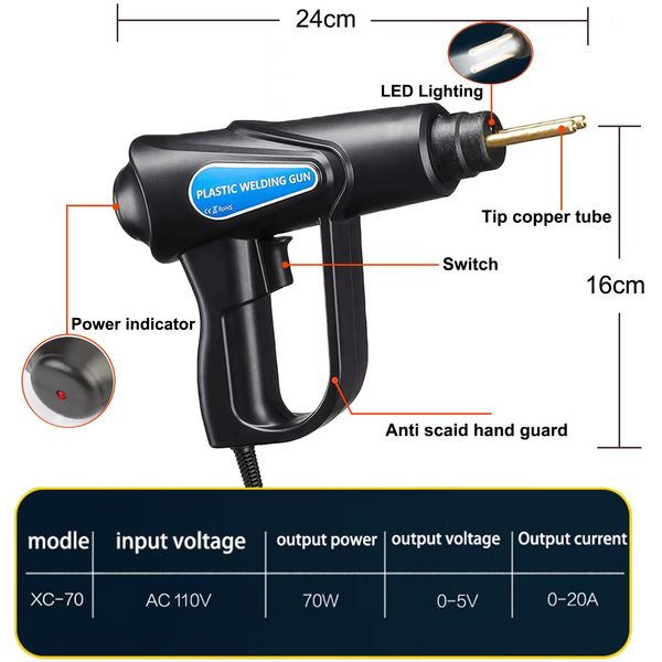 Saldatore di plastica da 70 W Kit di riparazione calda di soldatura calda per garage per il garage di riparazione del garage per saldatura in PVC per saldatura per carrello kayak crack kit saldatore