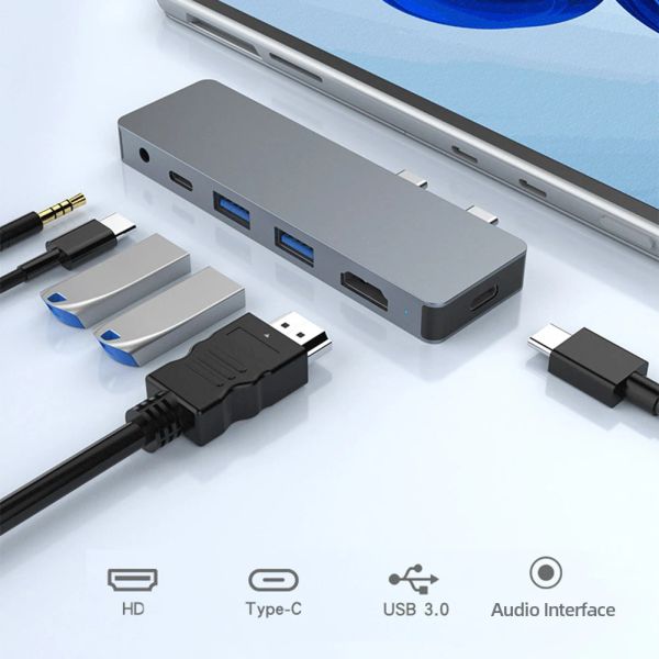 Hubs USB 3.0 Hub Multi USB para USB3.0 Adaptador de disco rígido HDMicompatible Drive Docking Disk para Microsoft Surface Pro X/9/8