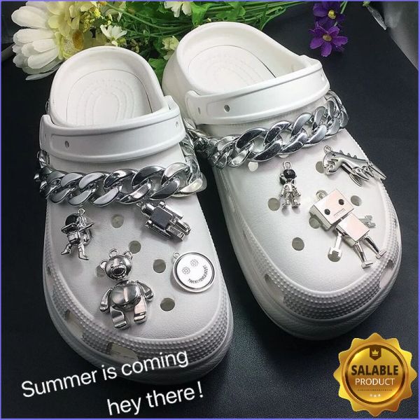 Tênis robô de metal croc encantos designer Diy astronauta Sapatos Charm de rede para crocos de crocas hello garotos meninos meninas presentes