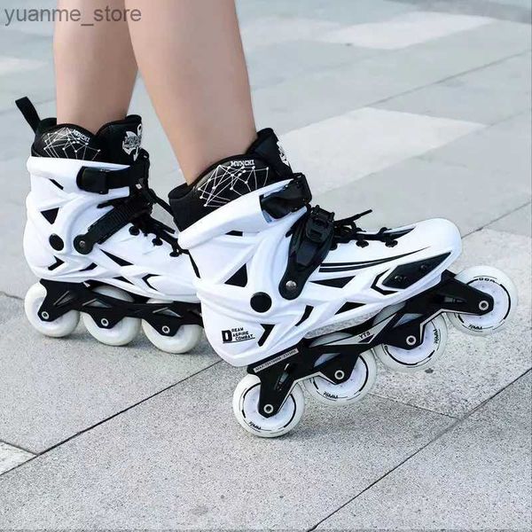 Patins em linha patins profissionais masculinos e mulheres patins patins com 4 rodas Velocidade de corrida para adultos patinando em linha sneakers planos luminosos y240410